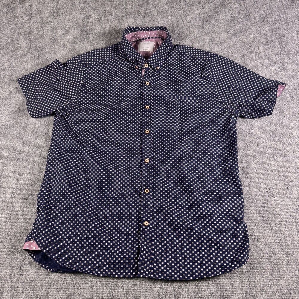 Level Ten Men’s Short Sleeve Button-Down Shirt Navy Geometric Print L